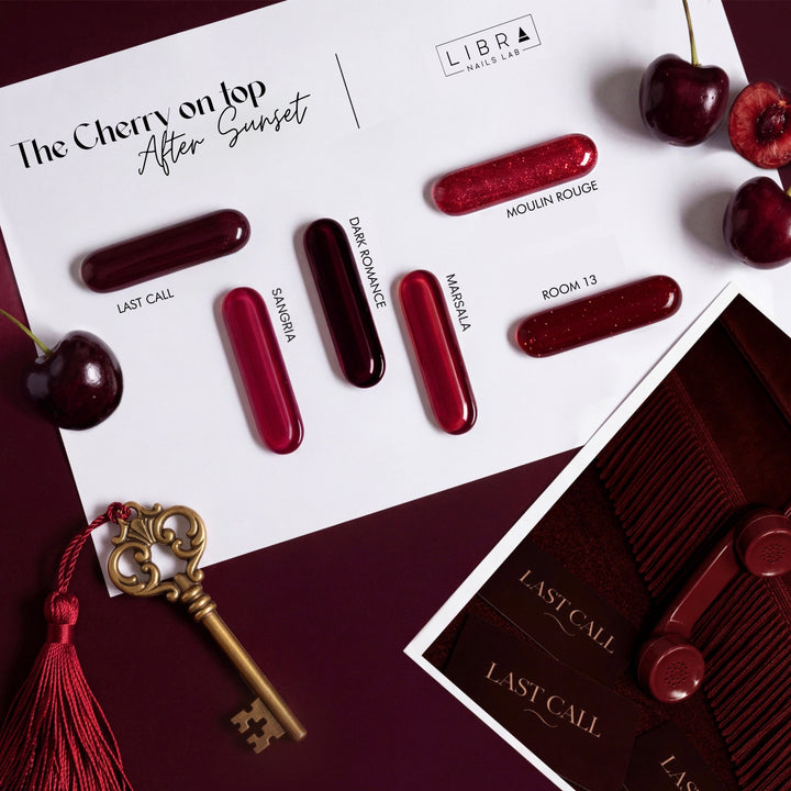 The Cherry On Top After Sunset, collection de 6 vernis semi-permanents rouges et bordeaux – Libra Nails Lab